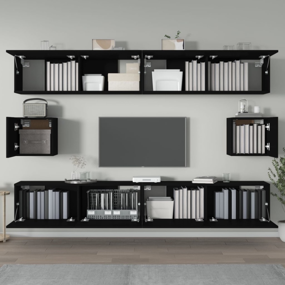 Set dulap TV, 6 piese, negru, lemn prelucrat - 2 | YEO
