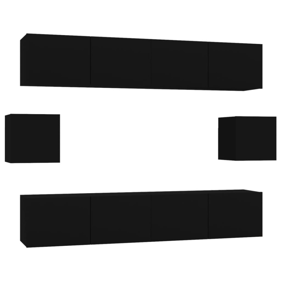 Set dulap TV, 6 piese, negru, lemn prelucrat - 1 | YEO