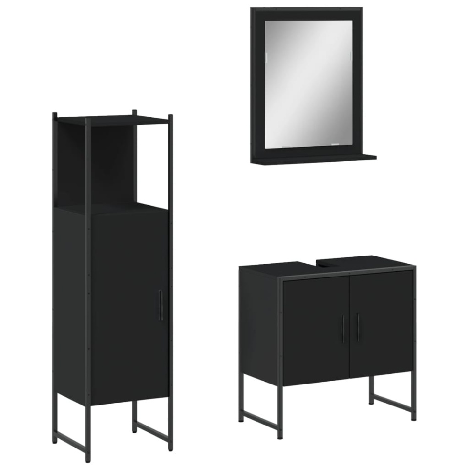 Set dulapuri de baie, 3 piese, negru, lemn prelucrat - 1 | YEO