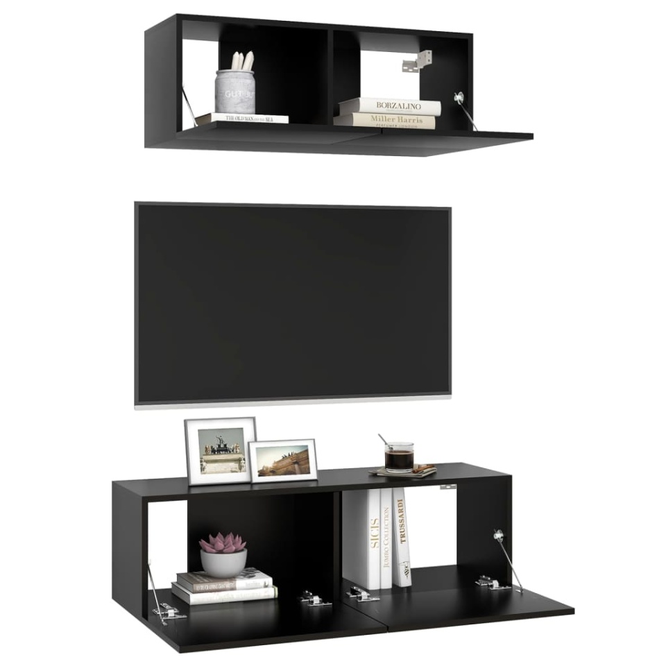 Set dulapuri TV, 2 piese, negru, lemn prelucrat - 2 | YEO