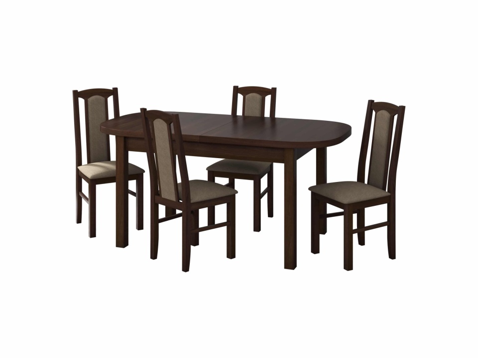 Set masa extensibila 160x200cm cu 4 scaune tapitate, mb-12 venus1 si s-37 boss7 o27a, nuc, lemn masiv de fag, stofa - 1 | YEO