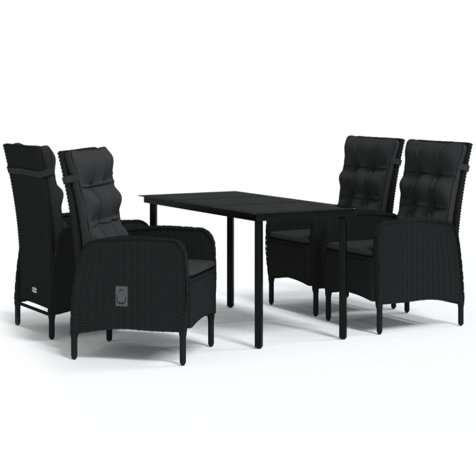 Set masă pentru grădină, 5 piese, cu perne, negru - 1 | YEO