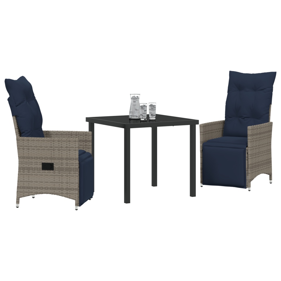 Set mese grădină cu perne gri, Masă grădină neagră 80x80x73 cm cu sticlă securizată - 2 | YEO