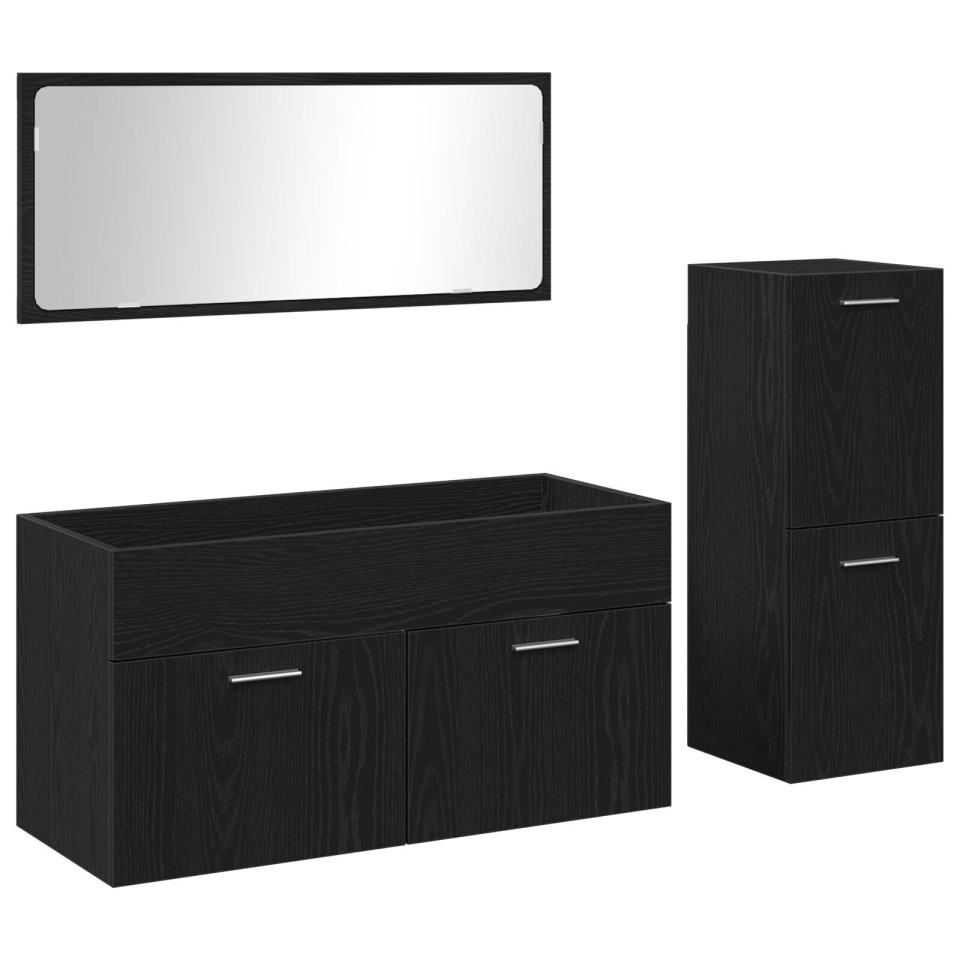 Set Mobilier Baie 3 Piese Negru Stejar Lemn Ingineresc - 1 | YEO