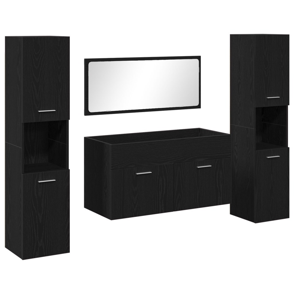 Set mobilier baie 4 piese din lemn prelucrat negru - 1 | YEO