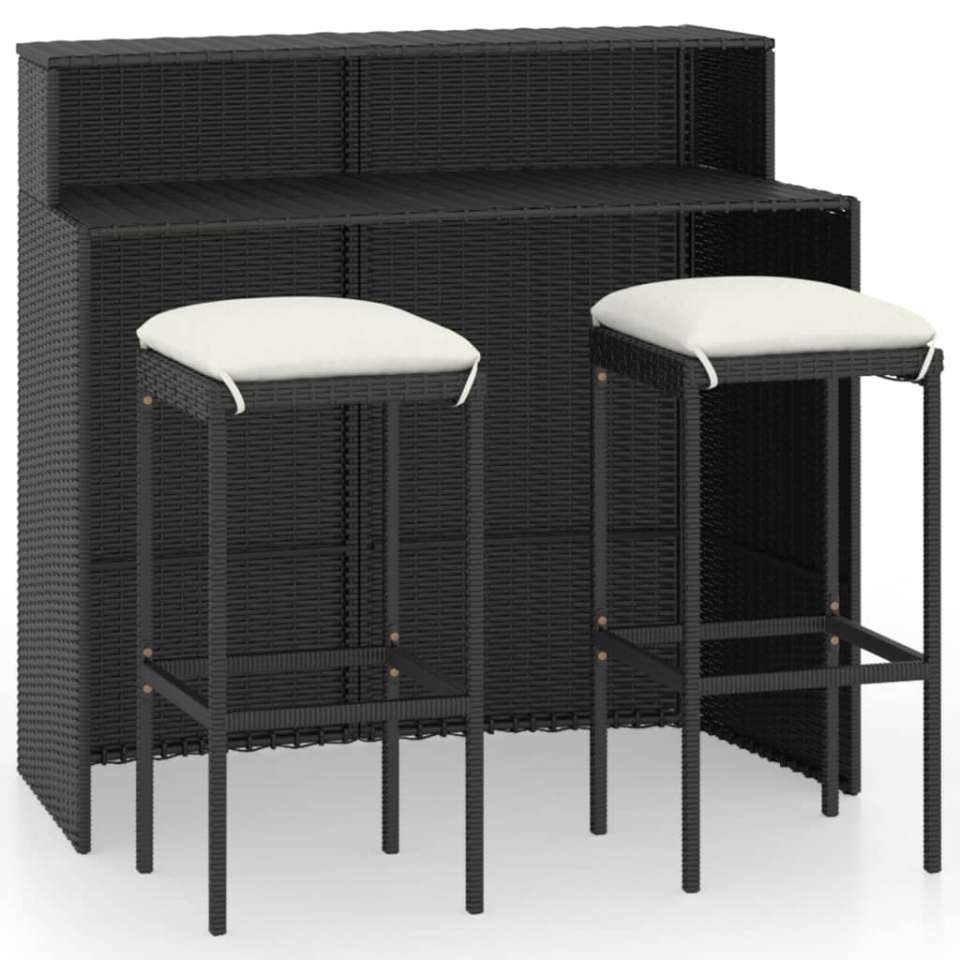 Set mobilier bar de grădină cu perne, 3 piese, negru - 1 | YEO