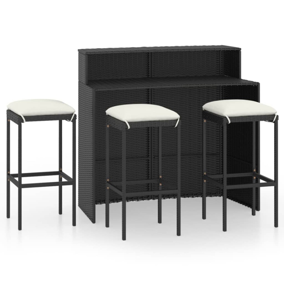 Set mobilier bar de grădină cu perne, 4 piese, negru - 1 | YEO