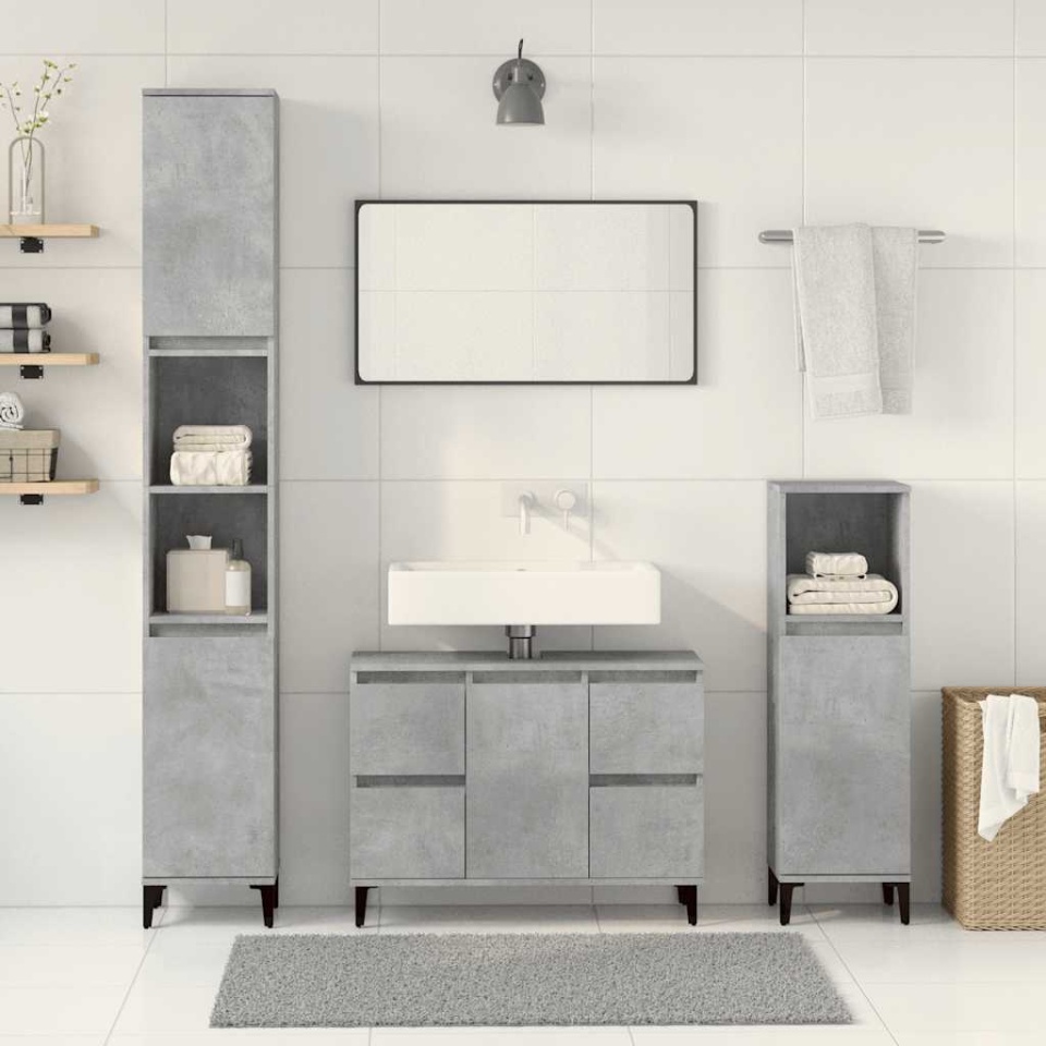 Set mobilier de baie, 3 piese, gri beton, lemn compozit - 2 | YEO