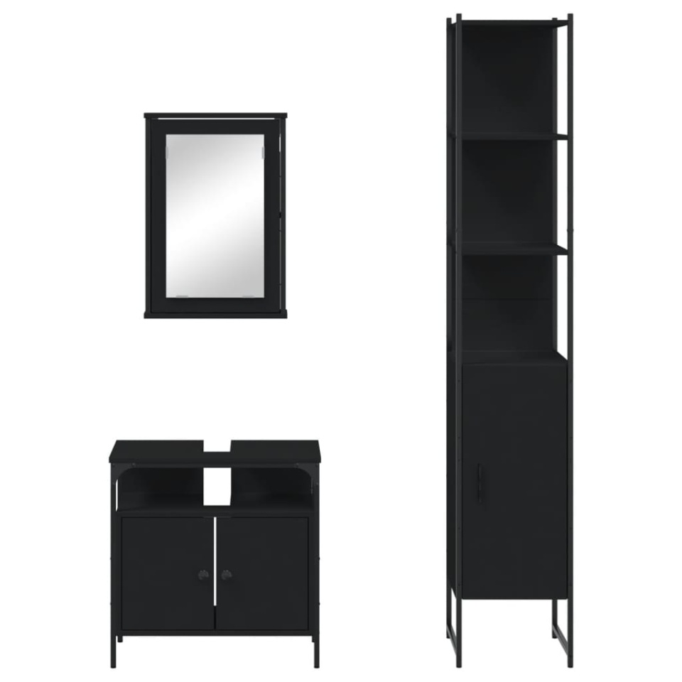 Set mobilier de baie, 3 piese, negru, lemn compozit - 4 | YEO