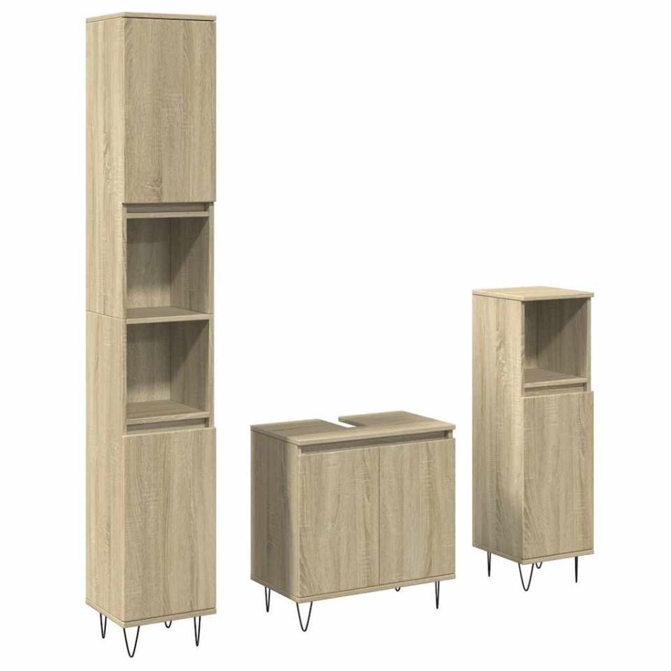Set mobilier de baie, 3 piese, stejar sonoma, lemn prelucrat - 1 | YEO