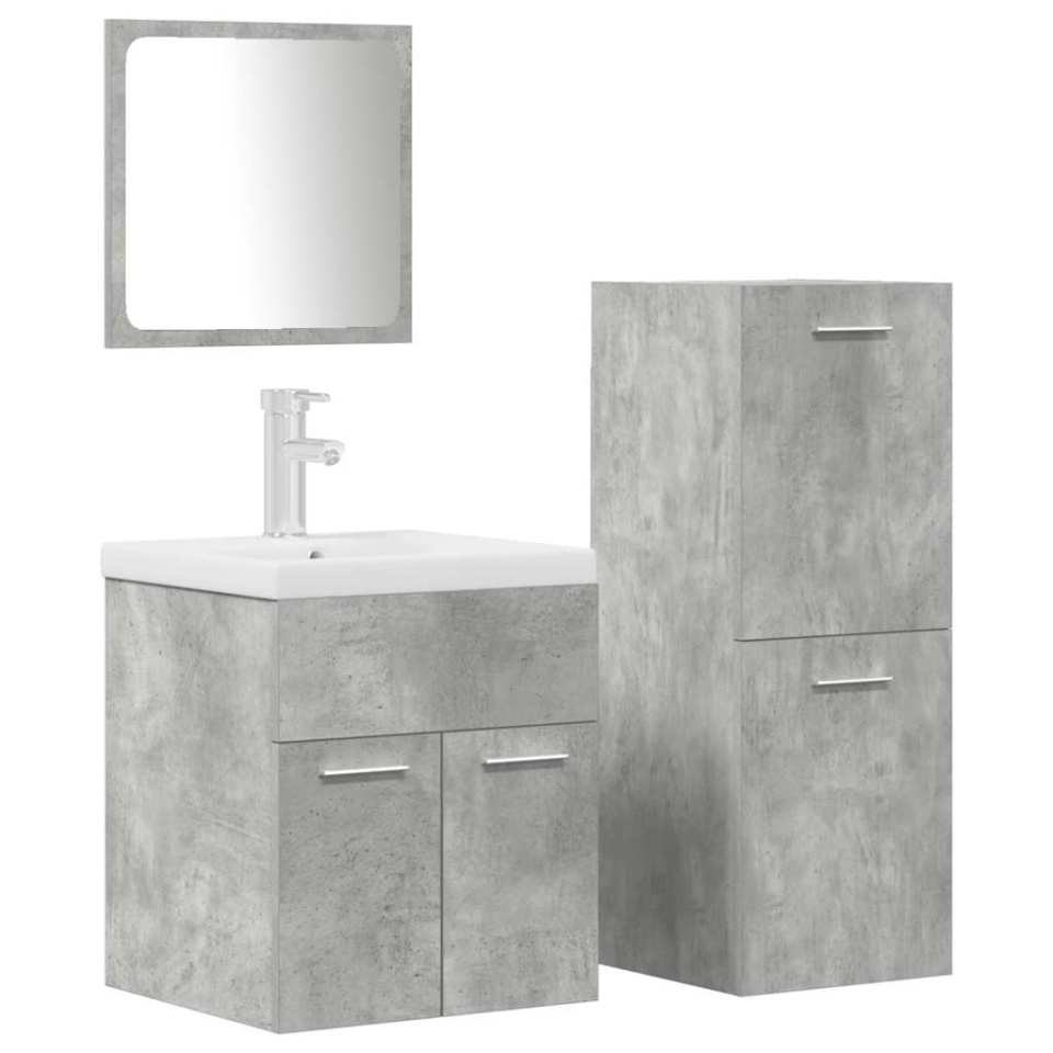 Set mobilier de baie, 4 piese, gri beton, lemn compozit - 1 | YEO
