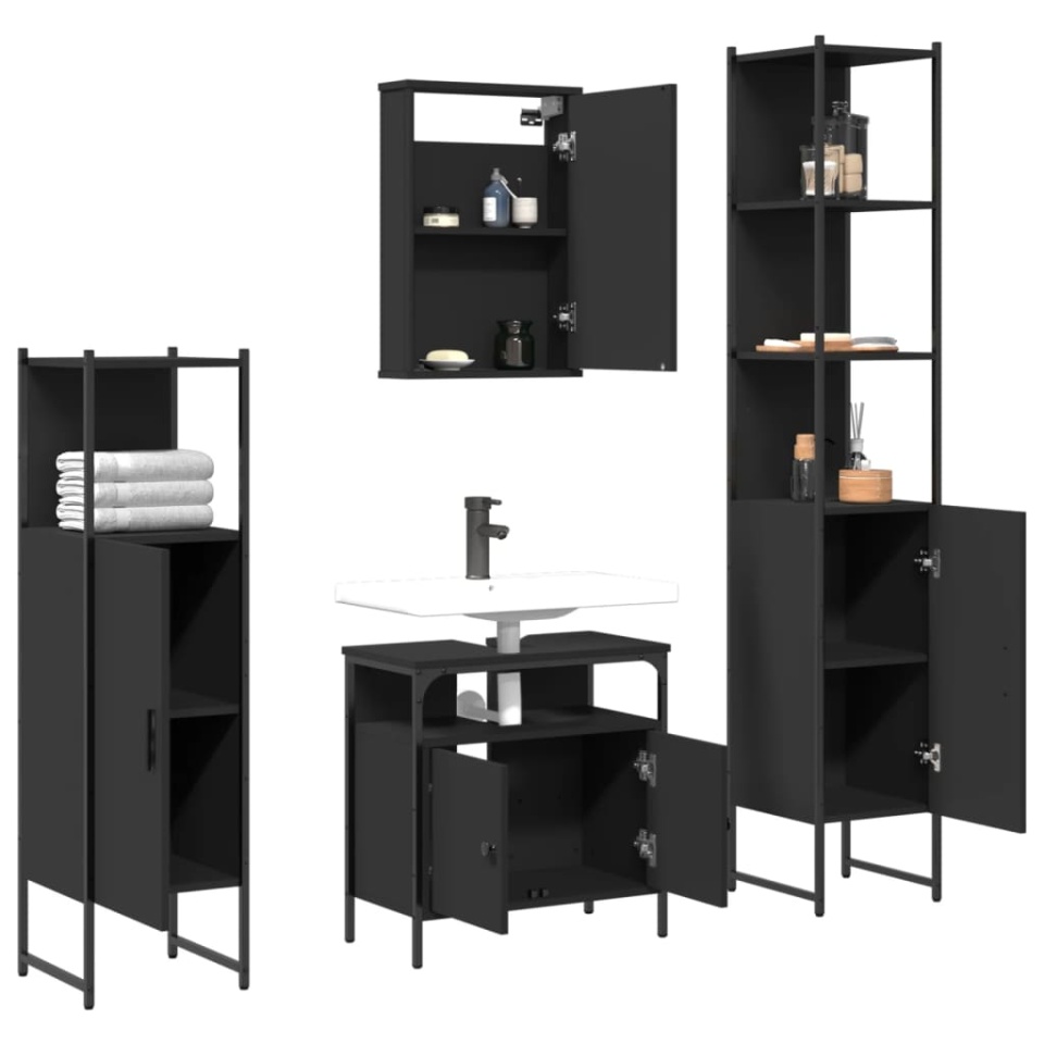 Set mobilier de baie, 4 piese, negru, lemn prelucrat - 3 | YEO