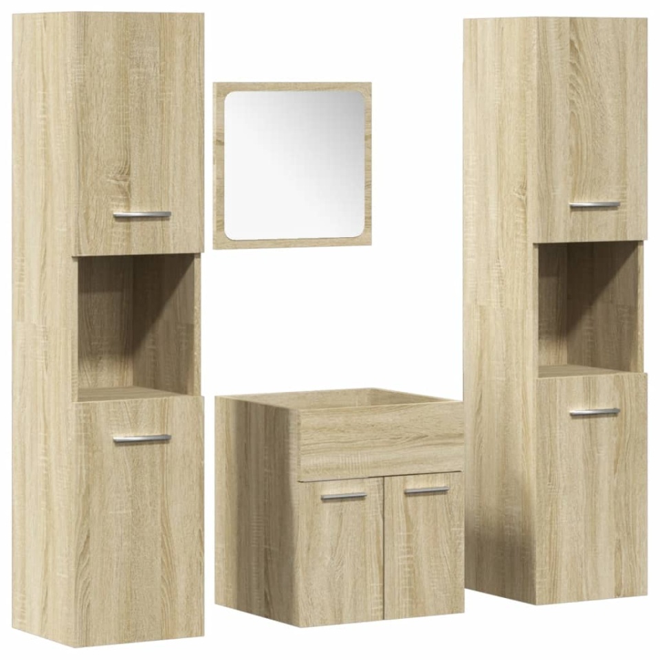 Set mobilier de baie, 4 piese, stejar sonoma, lemn prelucrat - 1 | YEO