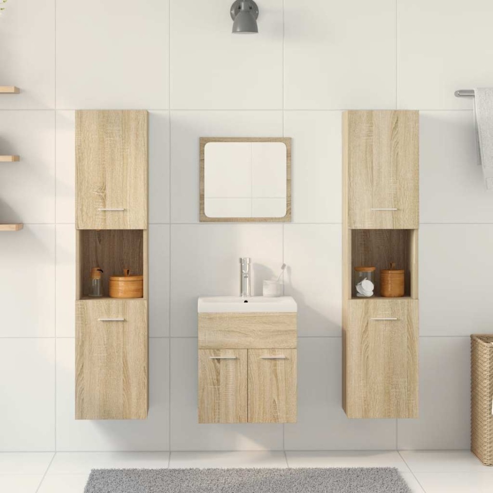 Set mobilier de baie, 5 piese, stejar sonoma, lemn prelucrat - 2 | YEO