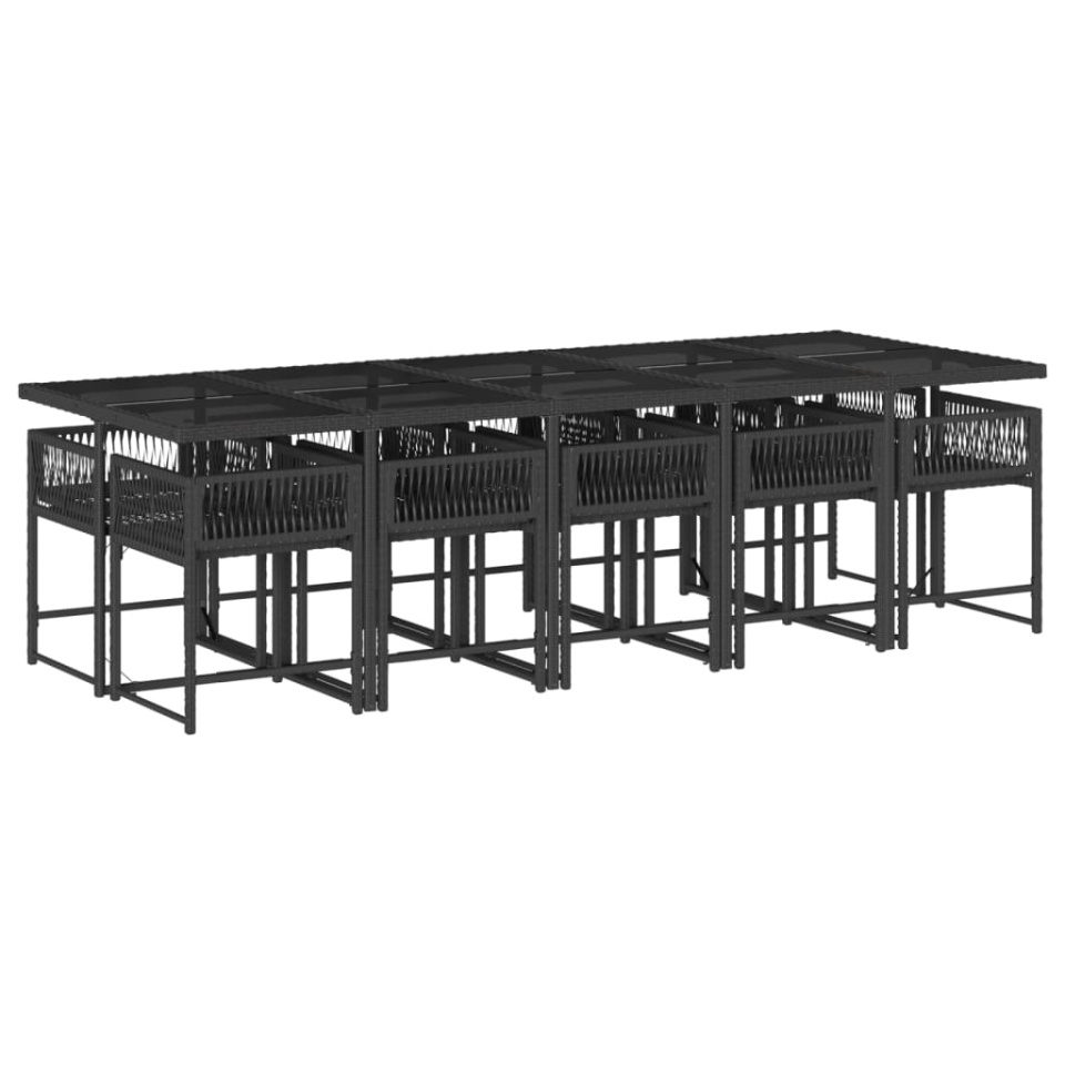 Set mobilier de exterior cu perne, 11 piese, negru, poliratan - 2 | YEO