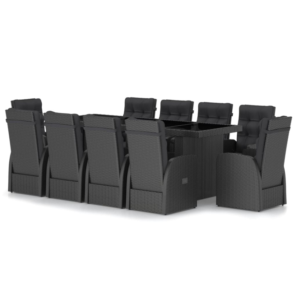 Set mobilier de exterior cu perne, 11 piese, negru, poliratan - 1 | YEO