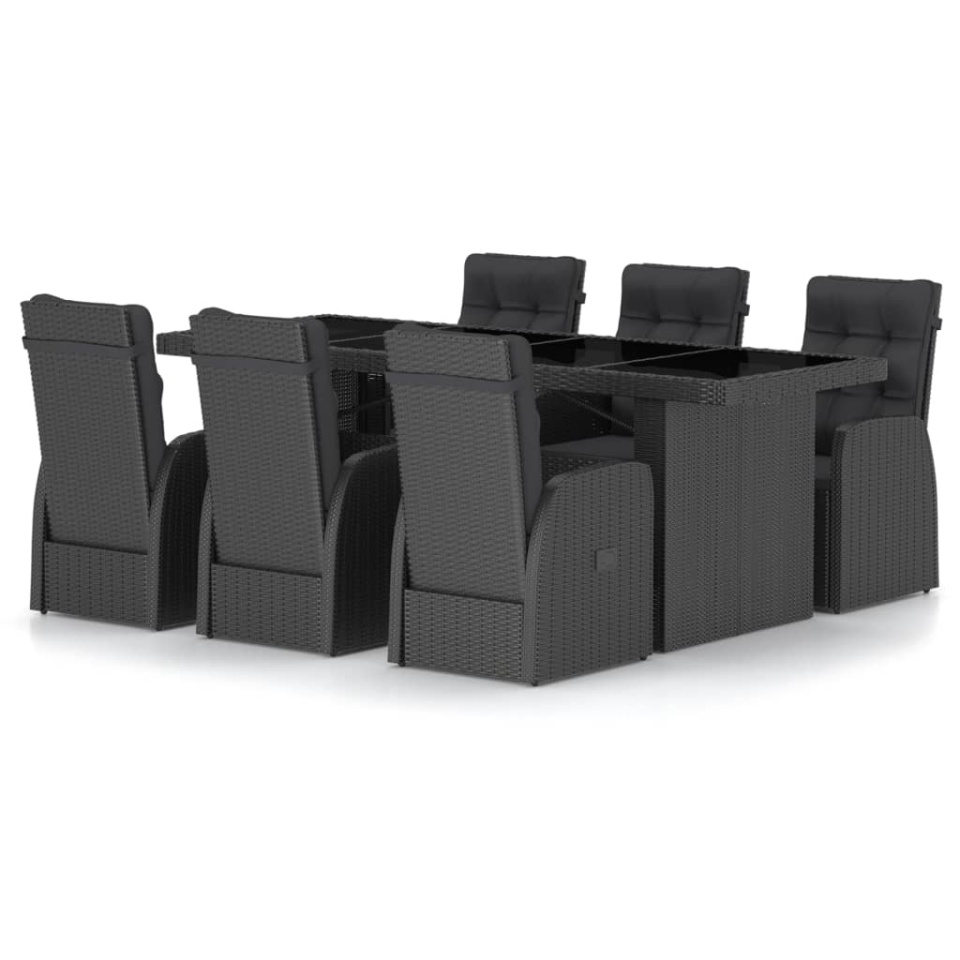 Set mobilier de exterior cu perne, 7 piese, negru, poliratan - 1 | YEO