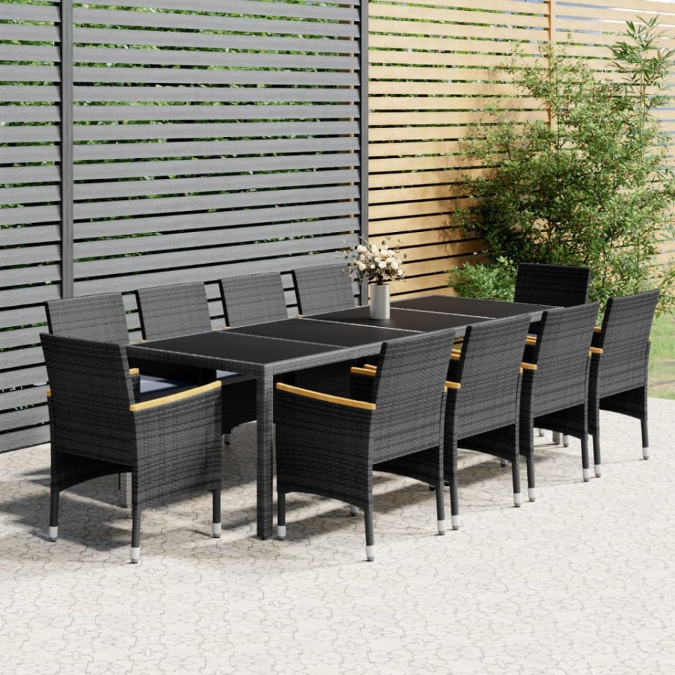 Set mobilier de grădină, 11 piese, gri, poliratan