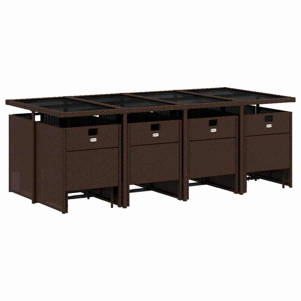 Set mobilier de grădină, 13 piese, maro, cu perne, poliratan - 2 | YEO