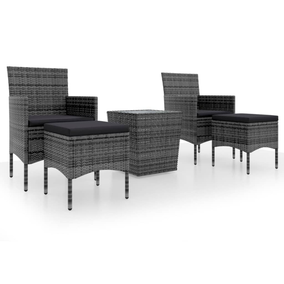 Set mobilier de grădină, 3 piese, gri, poliratan și sticlă - 1 | YEO