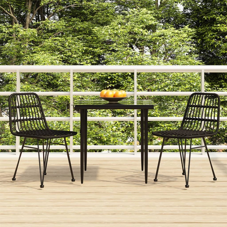 Set mobilier de grădină, 3 piese, negru, poliratan