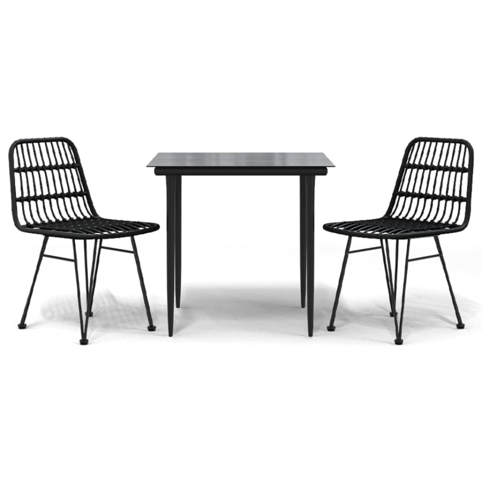 Set mobilier de grădină, 3 piese, negru, poliratan - 1 | YEO