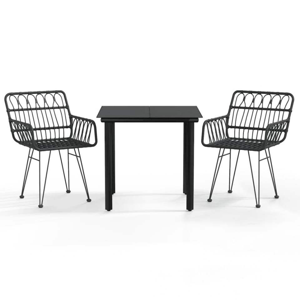 Set mobilier de grădină, 3 piese, negru, poliratan - 1 | YEO