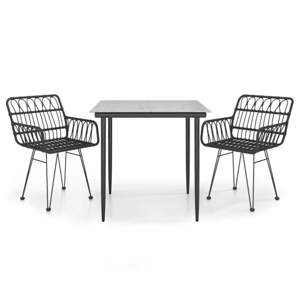 Set mobilier de grădină, 3 piese, negru, poliratan - 1 | YEO