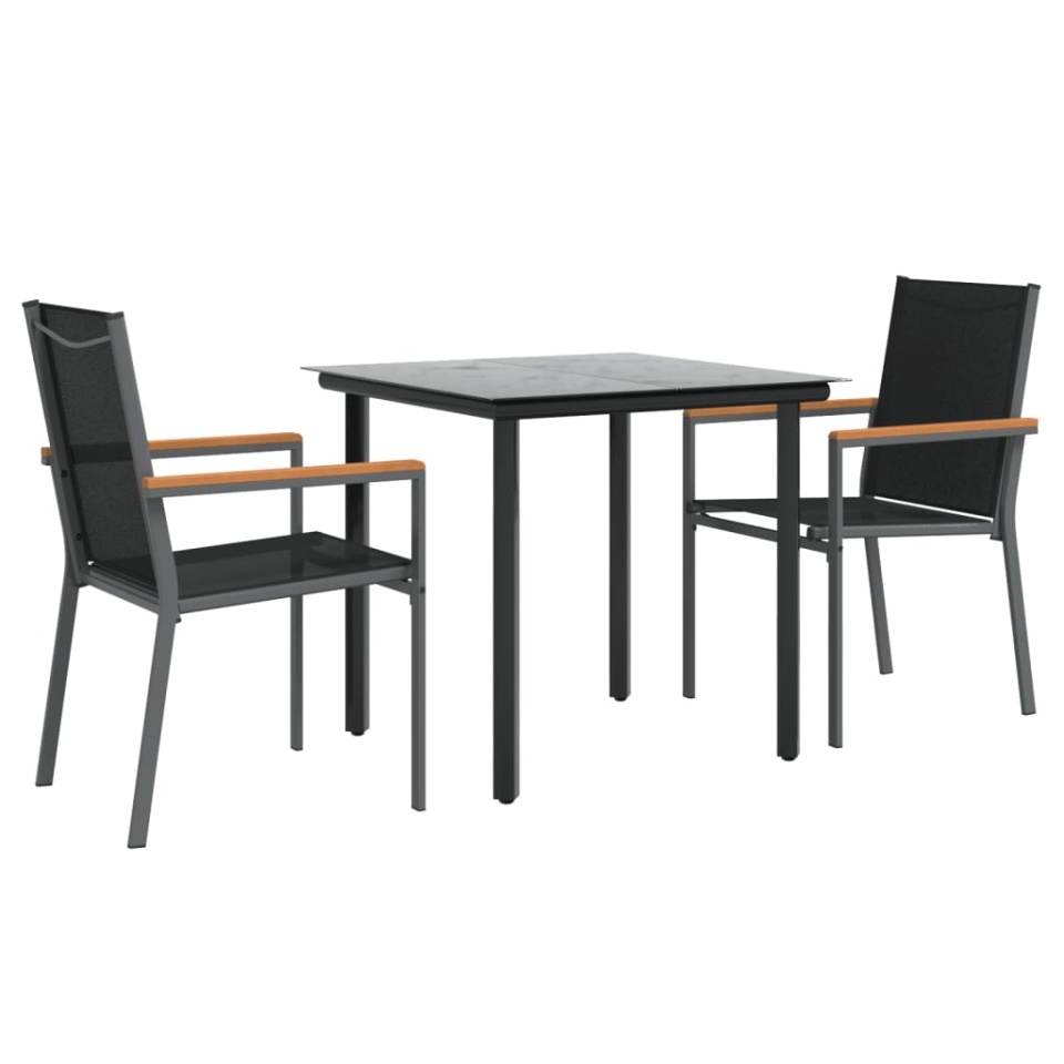 Set mobilier de grădină, 3 piese, negru, textilenă și oțel - 2 | YEO