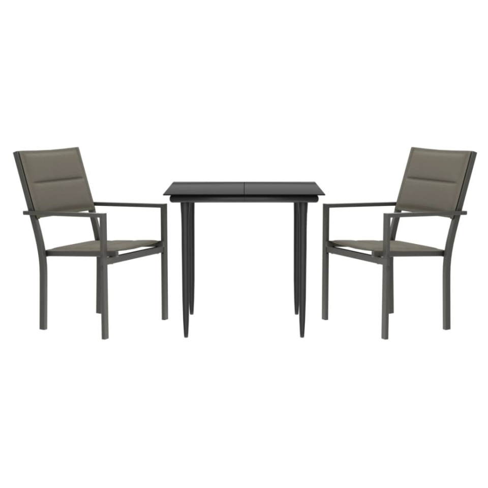 Set mobilier de grădină, 3 piese, negru, textilenă și oțel - 1 | YEO