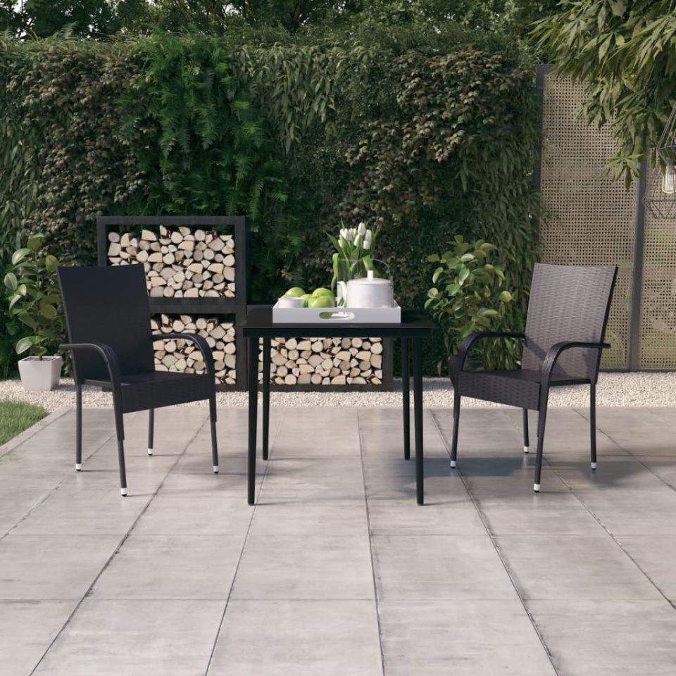 Set mobilier de grădină, 3 piese, negru