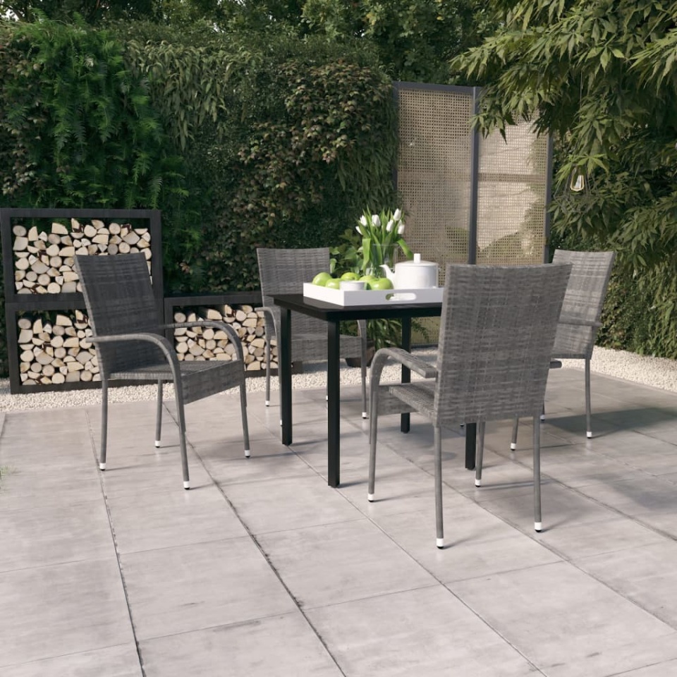 Set mobilier de grădină, 5 piese, gri și negru