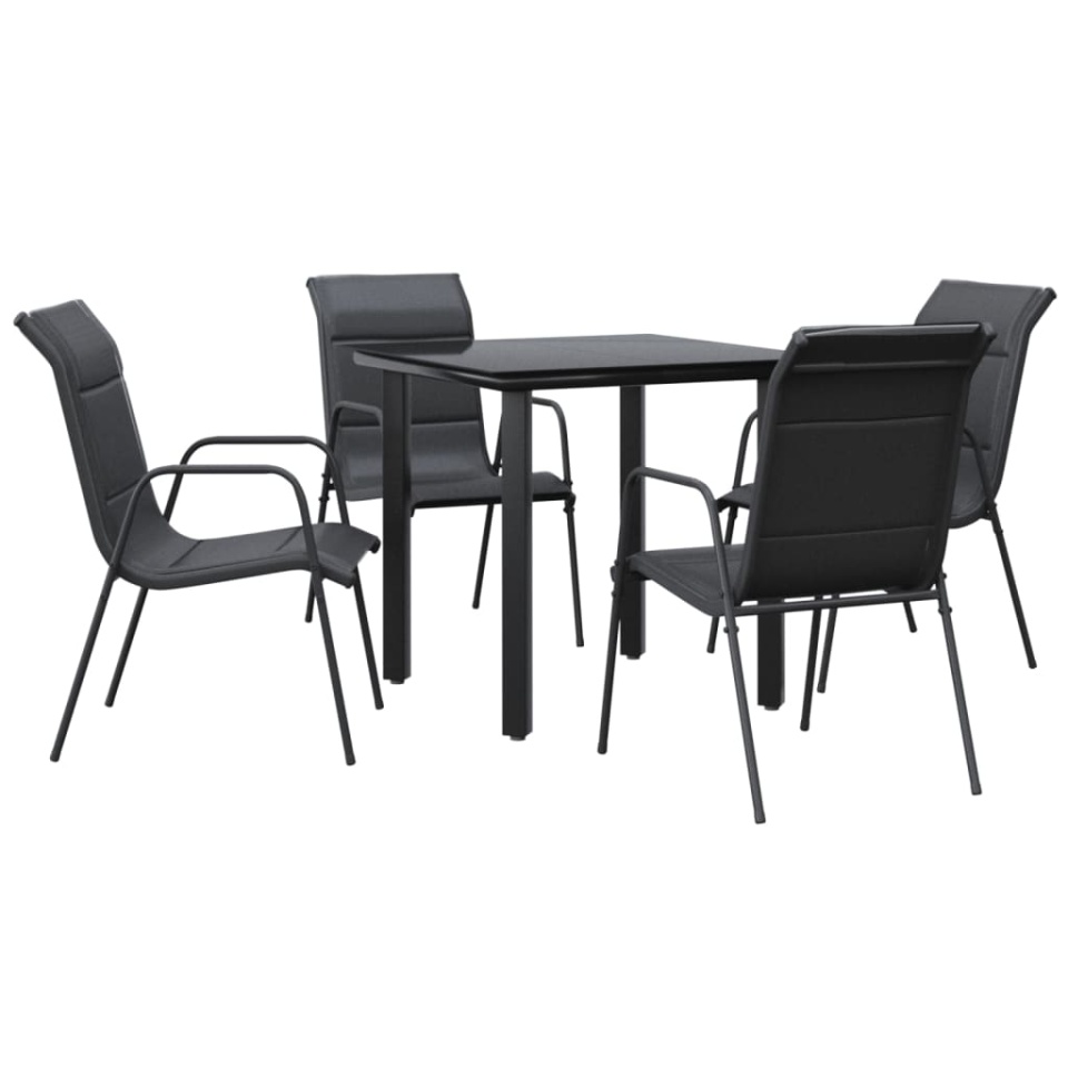 Set mobilier de grădină, 5 piese, negru, oțel și textilenă - 1 | YEO