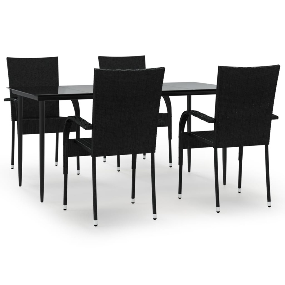 Set mobilier de grădină, 5 piese, negru, poliratan - 1 | YEO