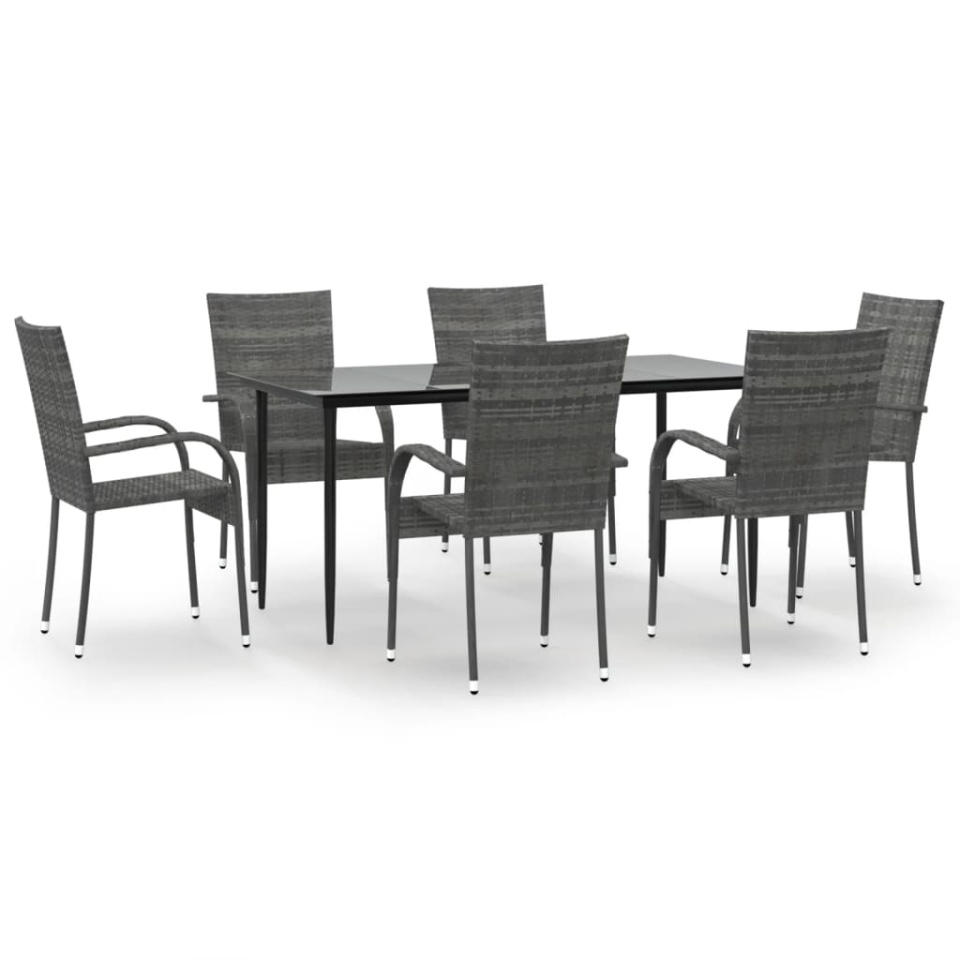 Set mobilier de grădină, 7 piese, gri, poliratan - 1 | YEO