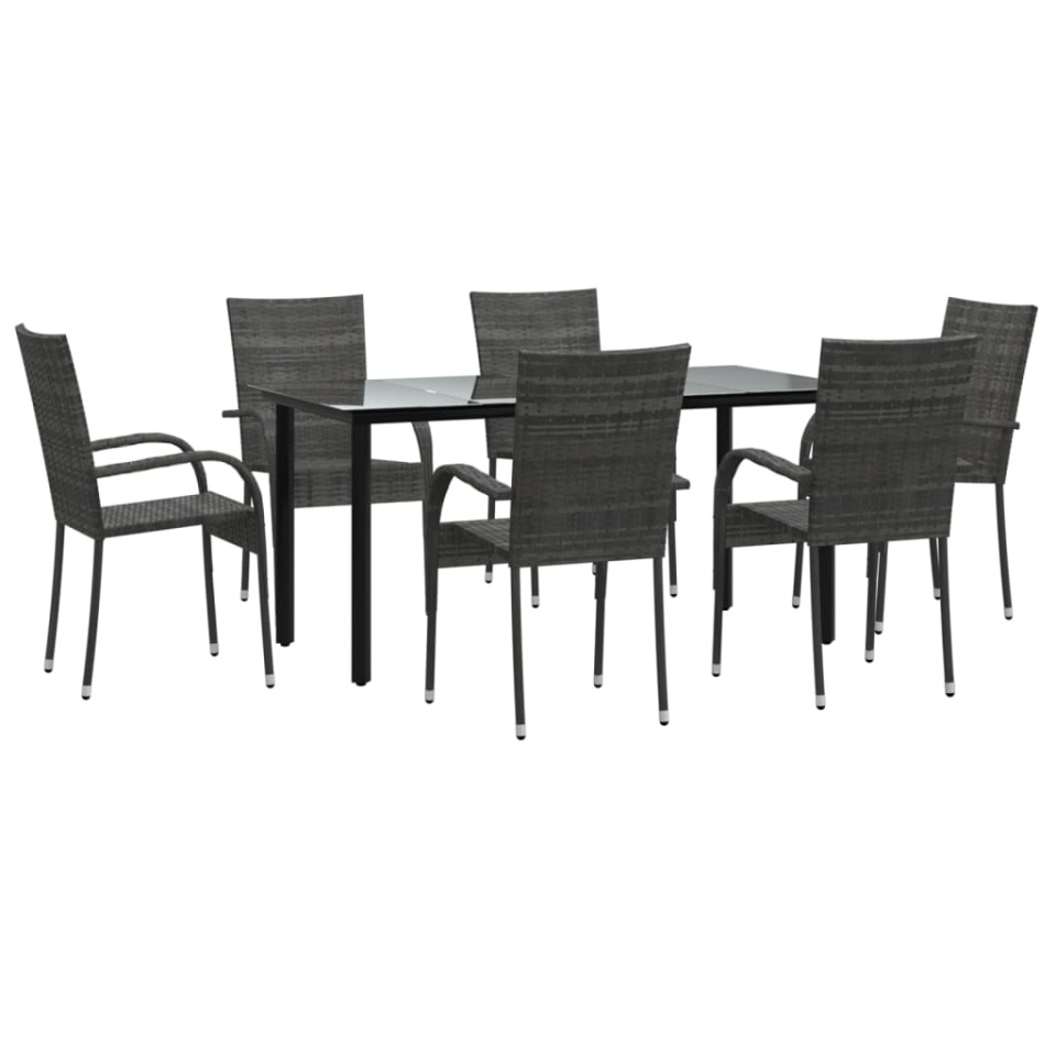 Set mobilier de grădină, 7 piese, gri, poliratan - 2 | YEO