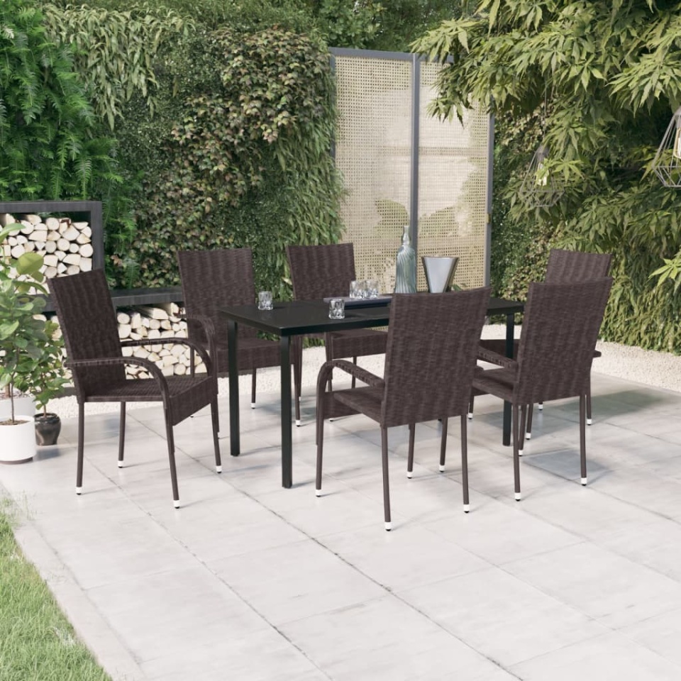 Set mobilier de grădină, 7 piese, maro și negru