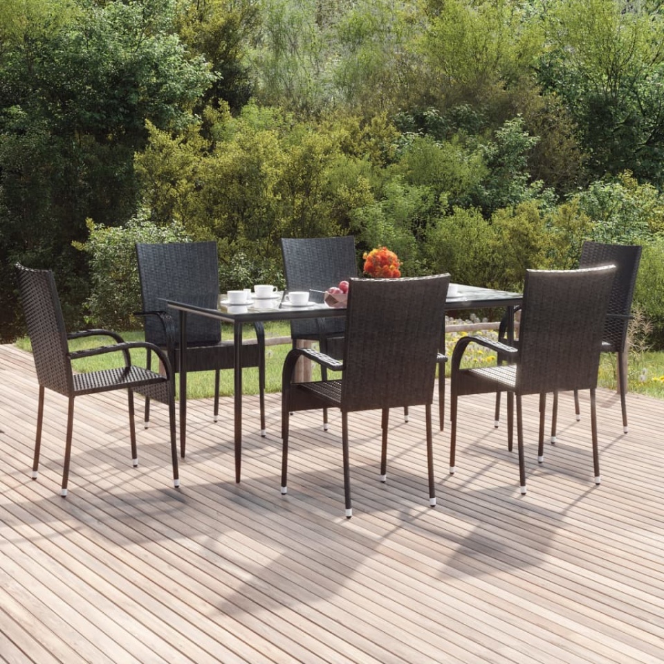 Set mobilier de grădină, 7 piese, negru, poliratan