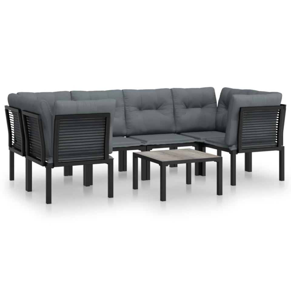 Set mobilier de grădină, 7 piese, negru și gri, poliratan - 1 | YEO