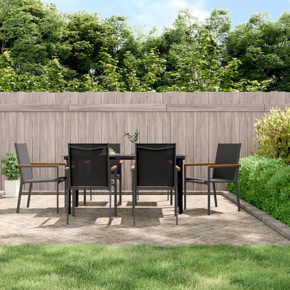Set mobilier de grădină, 7 piese, negru, textilenă și oțel