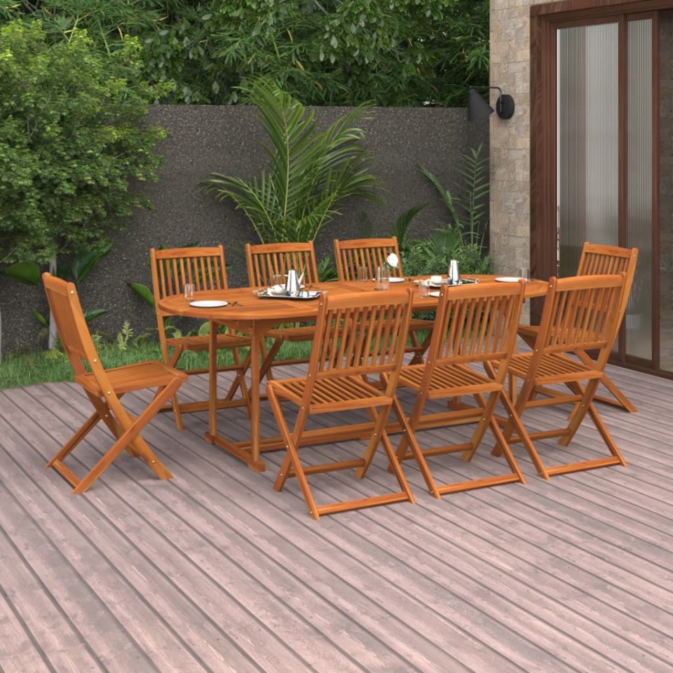 Set mobilier de grădină 9 piese 220x90x75 cm, lemn masiv acacia