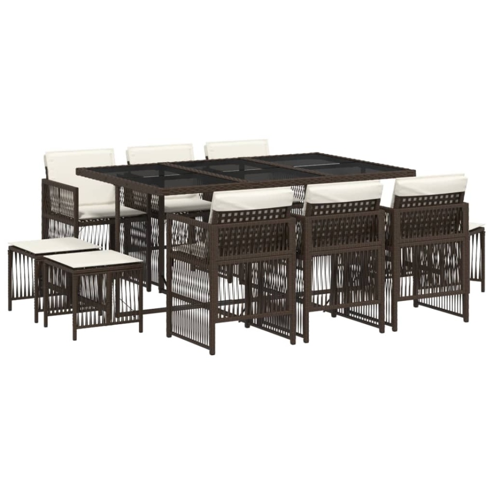 Set mobilier de grădină cu perne, 11 piese, maro, poliratan - 1 | YEO