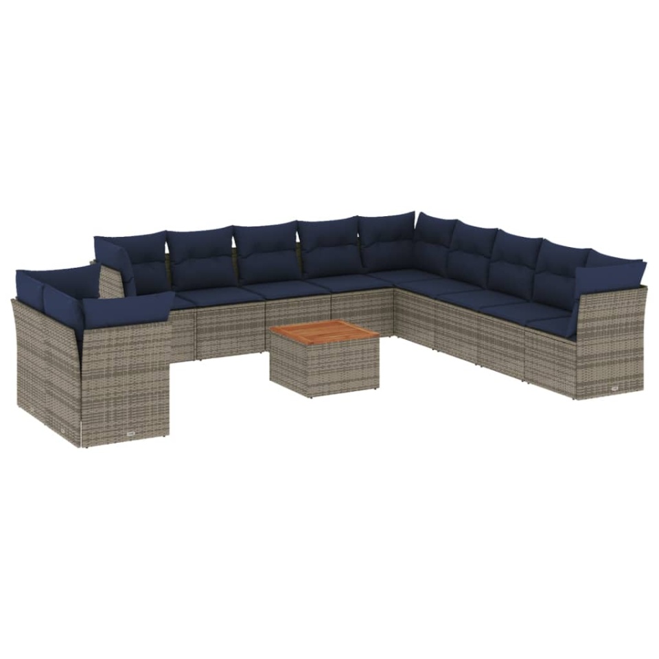 Set mobilier de grădină cu perne, 12 piese, gri, poliratan - 1 | YEO