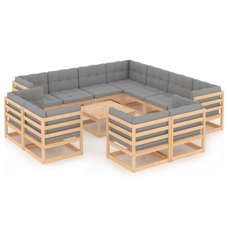 Set mobilier de grădină cu perne, 12 piese, lemn masiv de pin - 1 | YEO