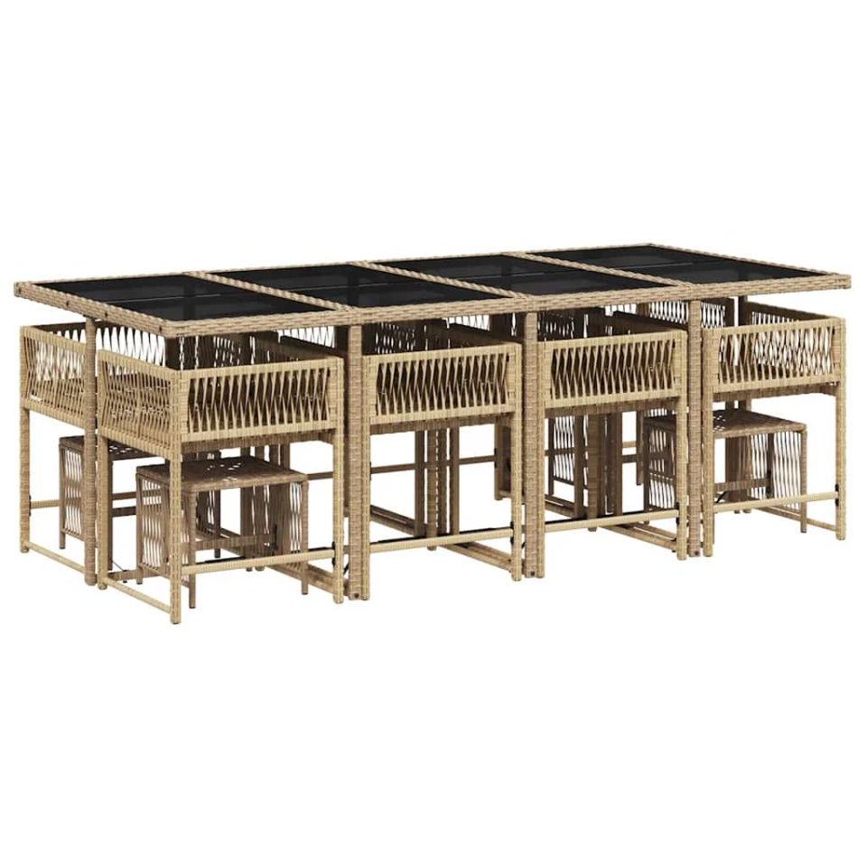 Set mobilier de grădină cu perne, 13 piese, bej, poliratan - 2 | YEO