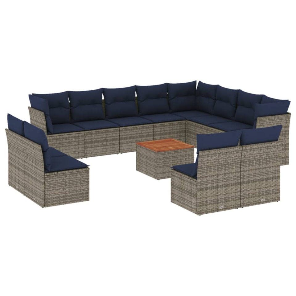 Set mobilier de grădină cu perne, 13 piese, gri, poliratan - 1 | YEO