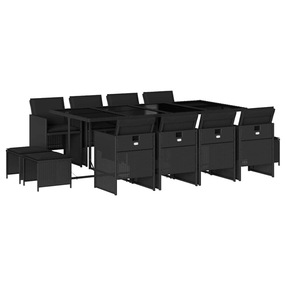 Set mobilier de grădină cu perne, 13 piese, negru, poliratan - 1 | YEO