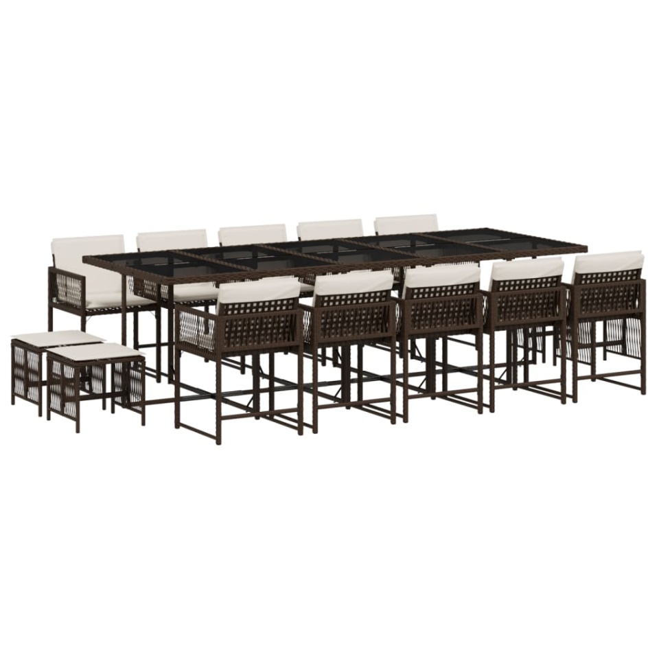 Set mobilier de grădină cu perne, 15 piese, maro, poliratan - 1 | YEO