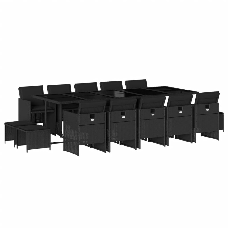Set mobilier de grădină cu perne, 15 piese, negru, poliratan - 1 | YEO