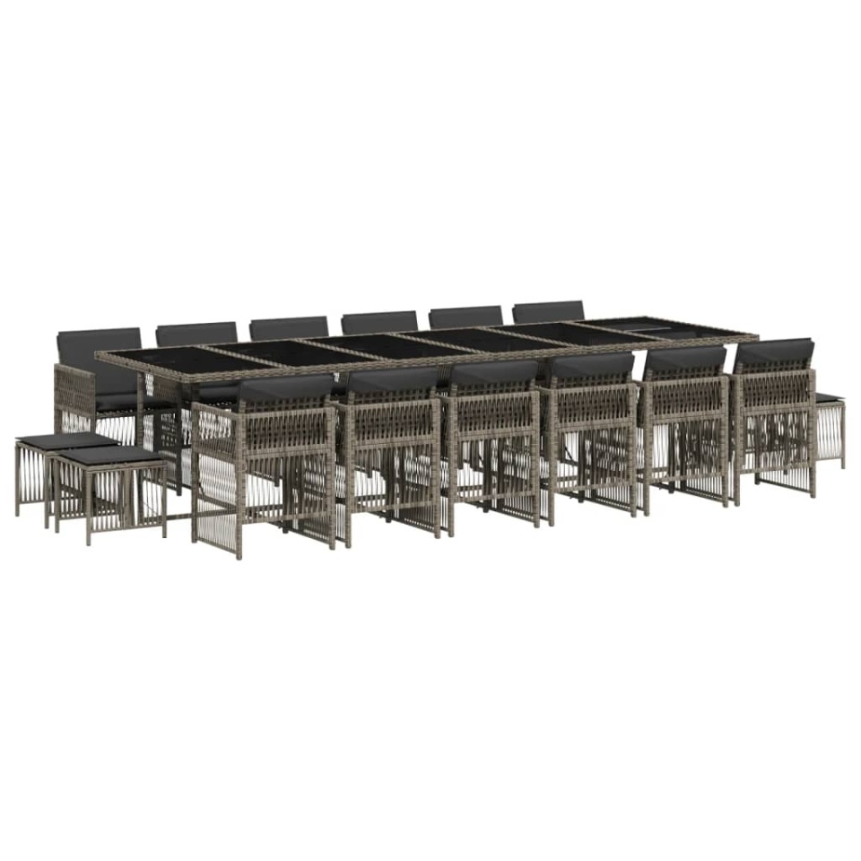 Set mobilier de grădină cu perne, 17 piese, gri, poliratan - 1 | YEO